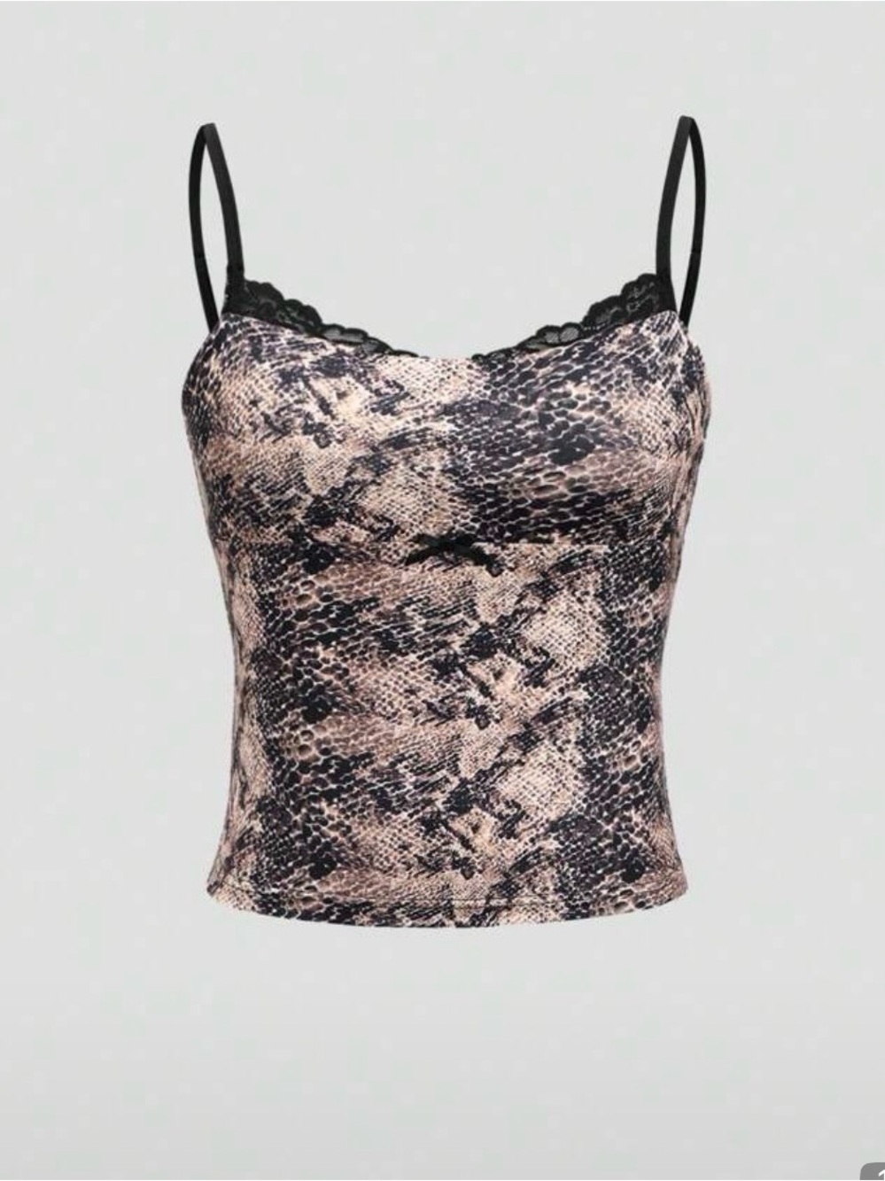 Snake Print Lace-Trim Cami Top in Black and Tan